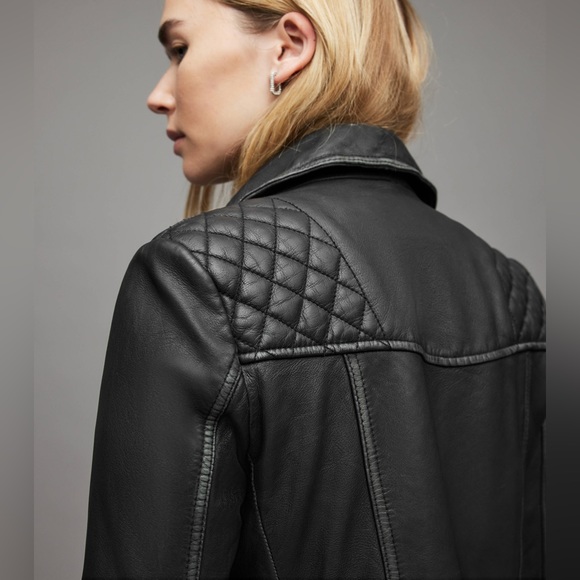 All Saints Cargo Biker Leather Jacket - Distressed Black Leather size 2 - Picture 12 of 13